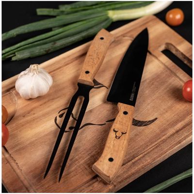 Imagen 2 del producto Set Tabla Cuchillo Tenedor Prm Wayu Cocina Especial Asados Bbq