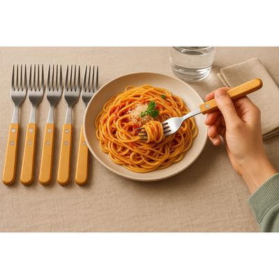 Imagen 2 del producto Set 60 Cubiertos Mango Madera Cuchillo Tenedor Asado Cocina