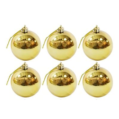 6 Esferas Navideñas Bambalinas Adorno 8cm Dorado Decoracion