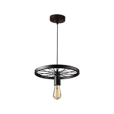 Lampara De Techo Colgante Industrial Rueda Metalica Negro