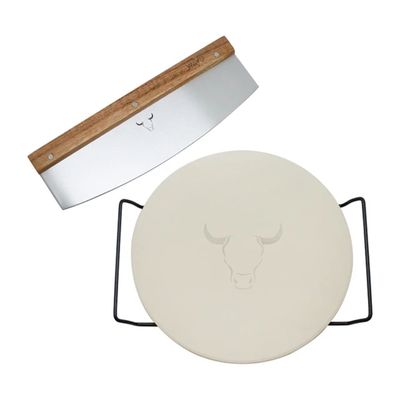 Set Pizza Piedra + Cortador Xl Wayu Color Blanco