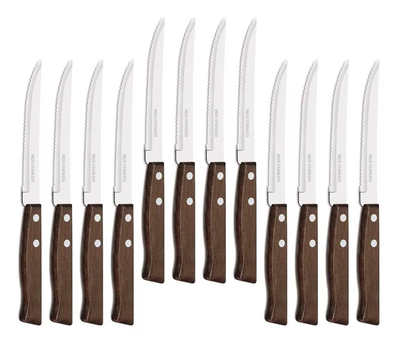Pack 12 Cuchillos Mango Madera Cubiertos Cocina