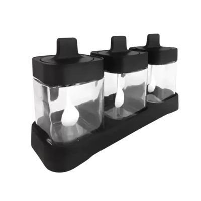 Imagen 2 del producto Pack 3 Piezas Set Especieros Cocina Vidrio Tapa Negra