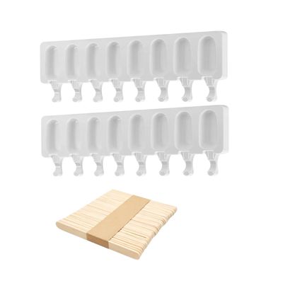 Set 2 Moldes Silicona Helado Paletas 8 Cavidades Reposteria