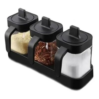 Especiero 3 Frascos Negro Medidas 27cm Diseño Moderno