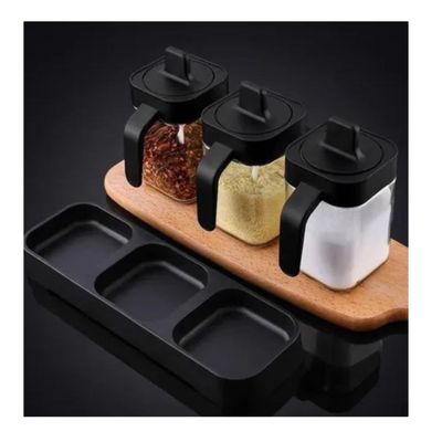 Imagen 2 del producto Especiero 3 Frascos Negro Medidas 27cm Diseño Moderno