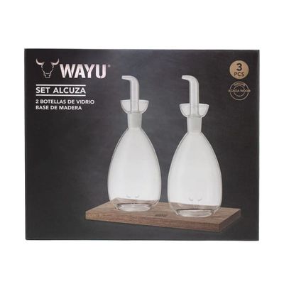 Imagen 2 del producto Set 2 Alcuza Vidrio Con Base Madera Wayu Cocina Accesorios