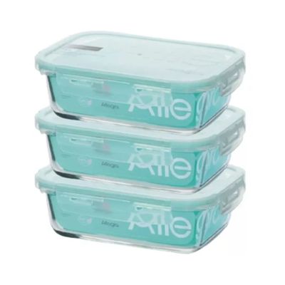 Pack 3 Contenedores Hermetico Vidrio Rectangular 1500mL Allegra