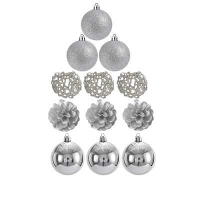 Set 12 Adornos Navideños Bambalinas Plateada 6cm Decoración