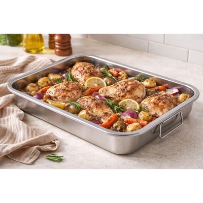 Imagen 2 del producto Bandeja Fuente Acero Inoxidable Con Asas Manillas 40x30 Cm