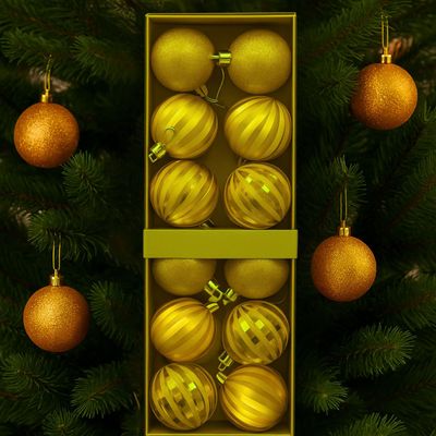 Imagen 2 del producto 12 Bambalinas Esferas Navideñas Dorado 6cm Decoracion Navidad