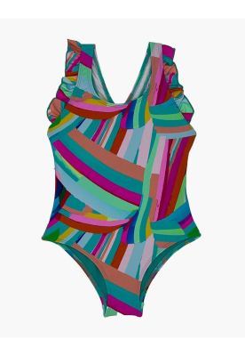 Traje de baño de niña vuelos estampado verde