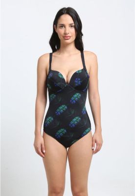 Traje de baño de una pieza estampado negro