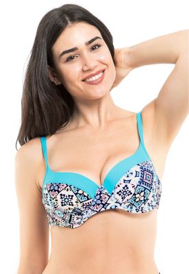 Bikini sostén copa grande estampado turquesa