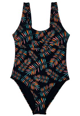 Traje de baño tirantes arruchados estampado hojas