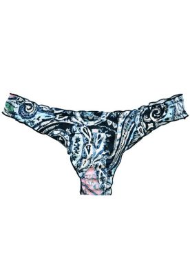 Bikini calzón tanga arruchada estampado azul