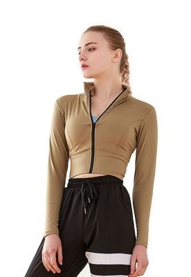 Poleron crop con cierre beige