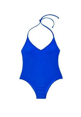 Traje de baño escotado con pinza azul