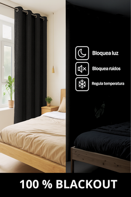 Imagen 2 del producto Pack 2 Cortina Blackout Lino 140x220cm Negro