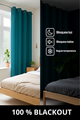 Imagen 2 del producto Pack 2 Cortina Blackout Lino 140x220cm Turquesa