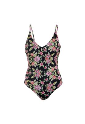 Traje de Baño Strap Ajustable Negro Floreado