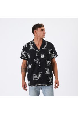 Camisa Reef Men Negra Diseños Beige