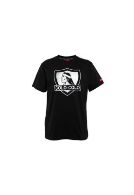 Polera Colo Colo Urbano Negra Escudo Plateado