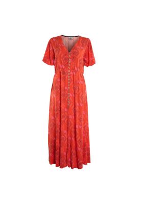 Vestido Women Tye Dye Red Orange Buttons