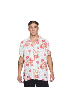 Camisa Reef Men Blanca Dragones Rojos y Flores