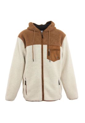 Poleron Men Sherpa Full Zipper Beige Brown
