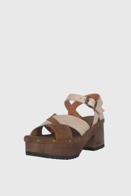 Sandalia Plataforma Madera Ebano Dorado Alquimia