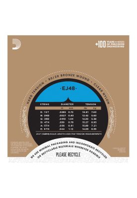 Imagen 2 del producto Set Cuerdas Guitarra Clásica Daddario Ej48 Alta Tensión
