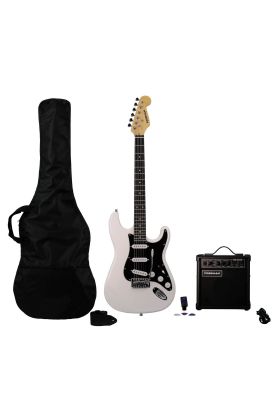 Pack de guitarra eléctrica Freeman Rockstarter Blanca Strato