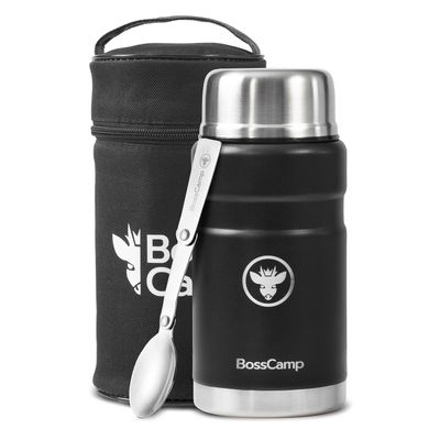 Imagen 1 del producto Termo Comida BossCamp 750 ml Negro Acero Inox Bolso Cuchara