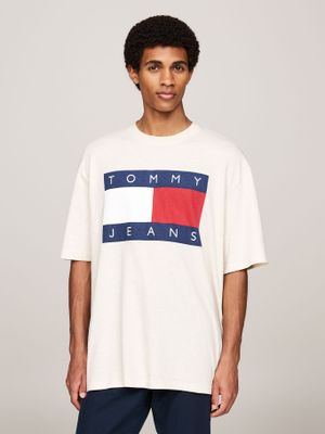 Polera Melange Flag Relaxed Fit Beige Tommy Hilfiger