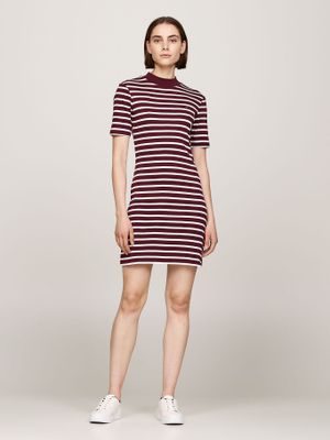 Vestido Con Diseño De Rayas Burdeo Tommy Hilfiger