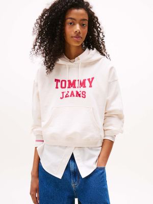 Polerón Hoodie Crop Relaxed Con Logo Blanco Tommy Jeans