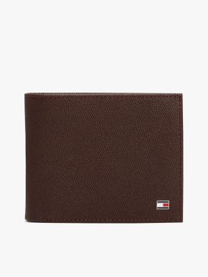 Billetera Flag Plegable De Cuero Café Tommy Hilfiger