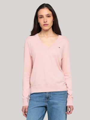 Sweater Solid V-Neck Rosado Tommy Hilfiger