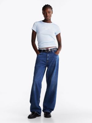 Imagen 2 del producto Polera Varsity Acanalada Slim Fit Celeste Tommy Jeans