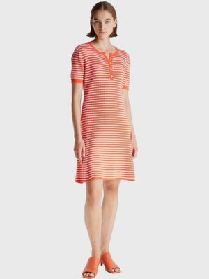 Vestido De Rayas Con Logo Naranjo Tommy Hilfiger