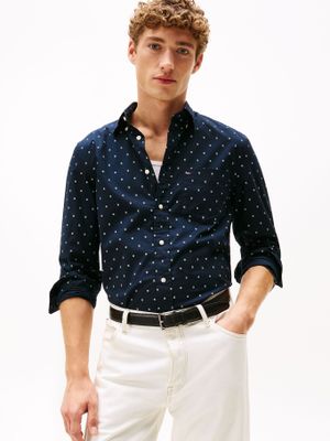 Camisa Small Print Regular Azul Tommy Hilfiger