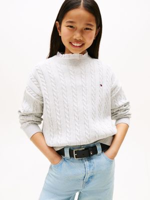 Sweater De Niña De Punto Trenzado Gris Tommy Hilfiger