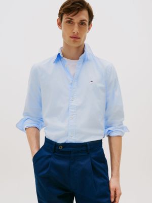 Camisa Flex Poplin Regular Fit Celeste Tommy Hilfiger