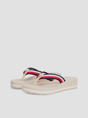 Sandalia De Cuña Tiras Distintivas Beige Tommy Hilfiger