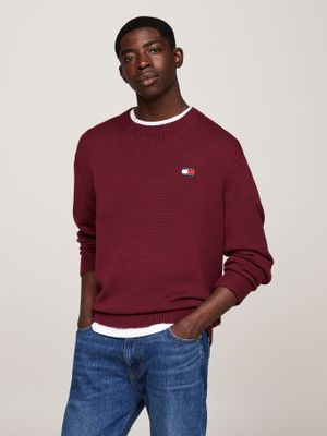 Sweater Con Logo De Parche Burdeo Tommy Hilfiger