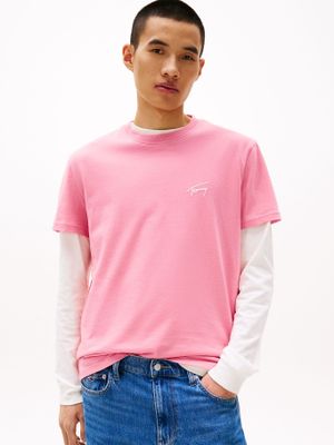 Polera Con Logo Signature Bordado Rosado Tommy Jeans