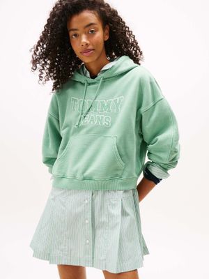 Polerón Hoodie Crop Relaxed Con Logo Verde Tommy Jeans
