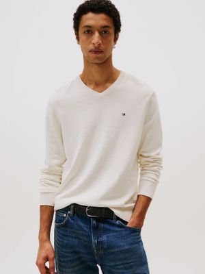 Sweater Básico Signature V-Neck Blanco Tommy Hilfiger