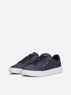 Zapatillas Court De Cuero Con Logo Azul Tommy Hilfiger